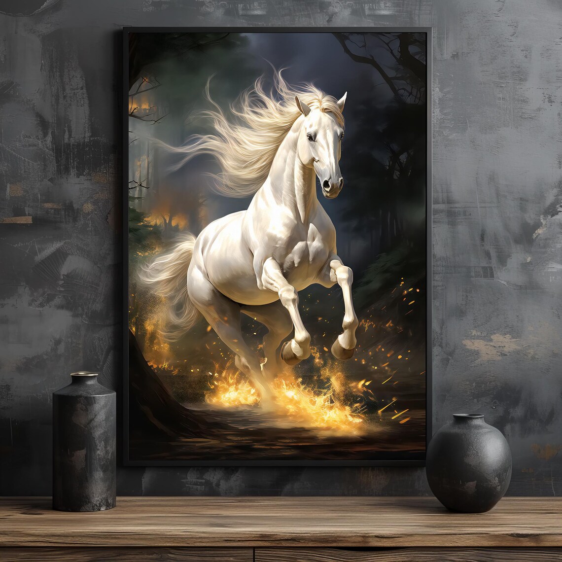 Fiery White Stallion, Dynamic Horse Portrait - Image 2