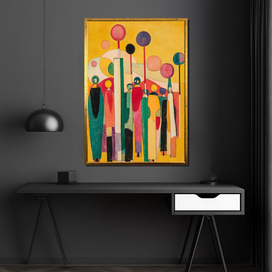 Colorful Abstract Crowd of People Gathered on Sunny Yellow Poster - Image 4