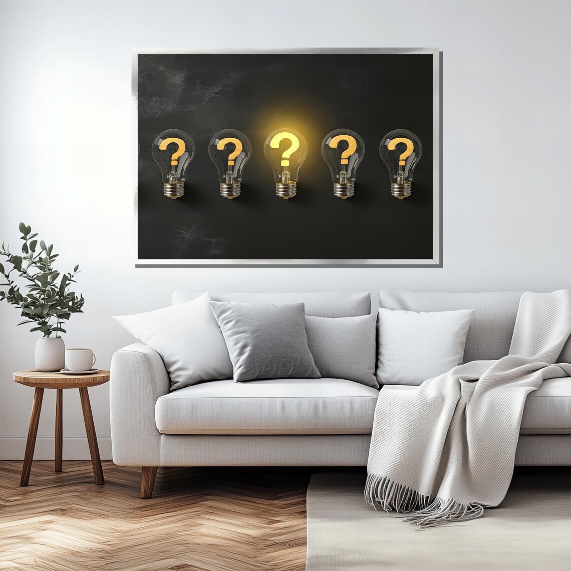 Modern Light Bulb Painting, Illuminated Question Mark - Image 2