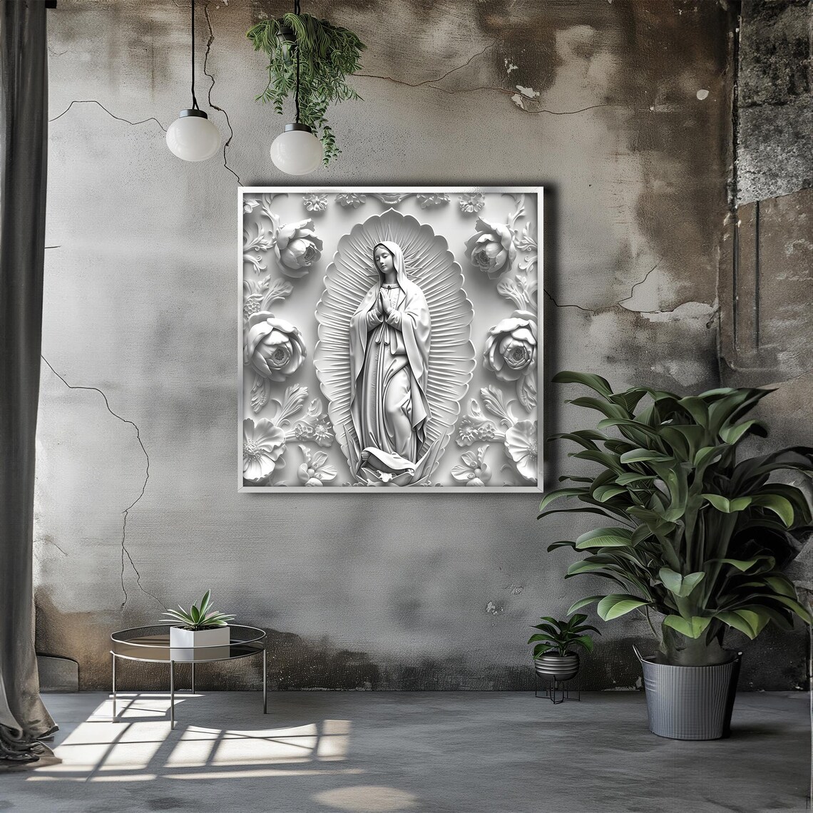 Our Lady of Guadalupe Sculptural Monochrome Relief Poster For Prayer Room - Image 3