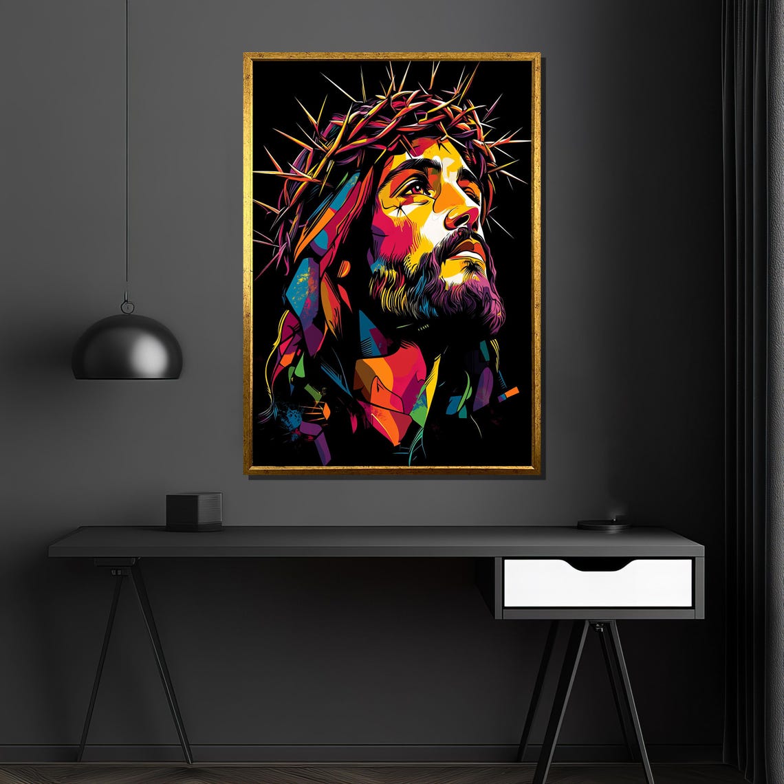 Vibrant Pop Art Jesus Crown Of Thorns Colorful Religious Poster - Image 4