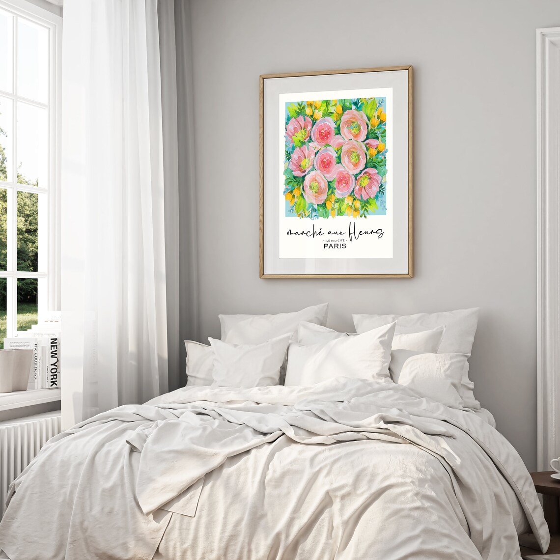 Marche aux Fleurs Paris Flower Market Peony Watercolor Poster - Image 2
