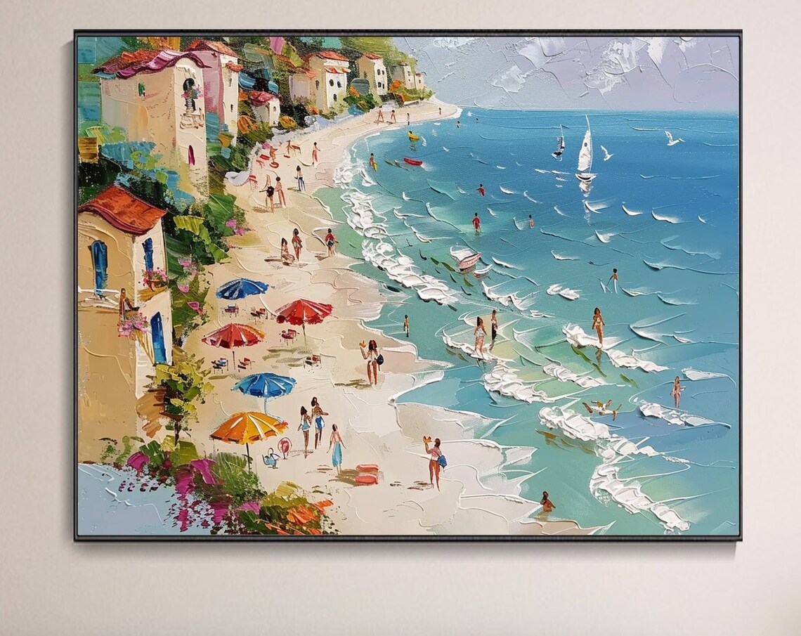 Sunny Mediterranean Beach Seaside Town Umbrellas Coastal Party Poster - Image 4