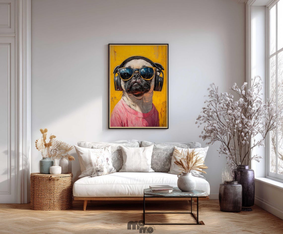 DJ Pug, Funny Pet Portrait Art Print - Image 3
