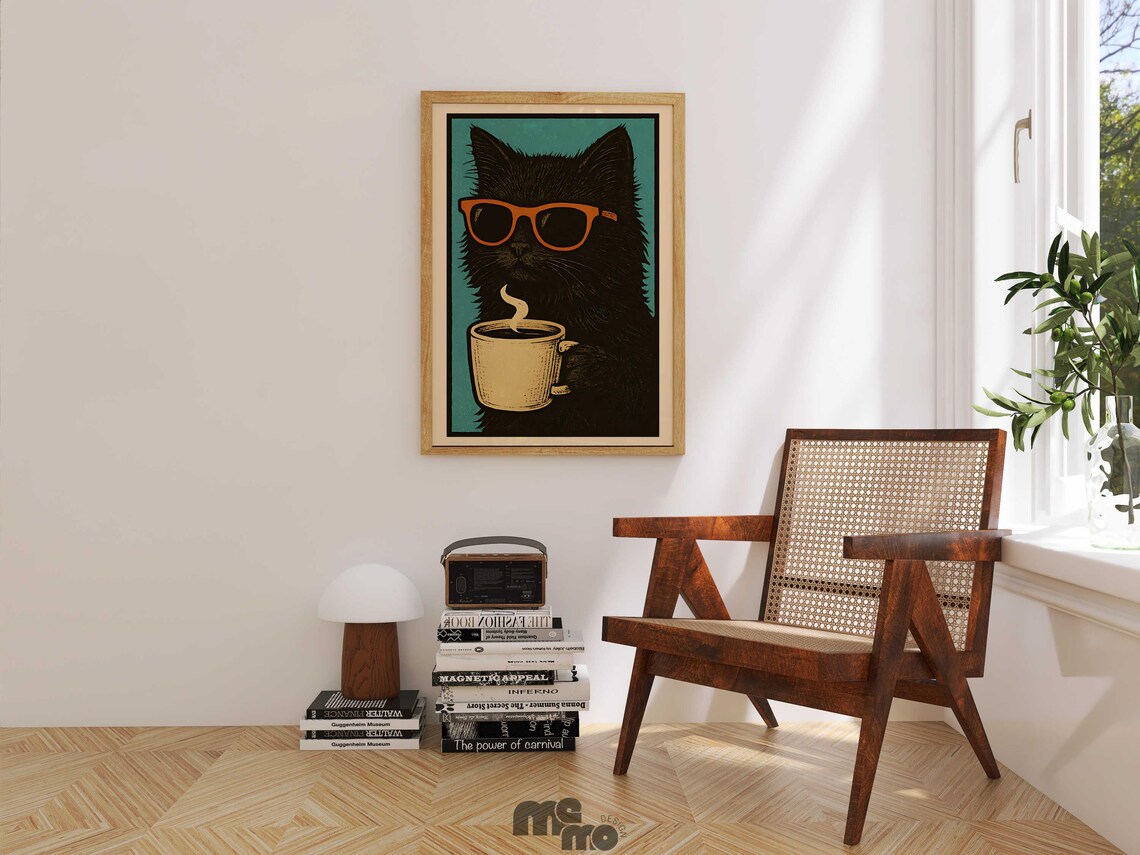 Maine Coon Drinking Coffee, Vintage Cat Art Print - Image 4
