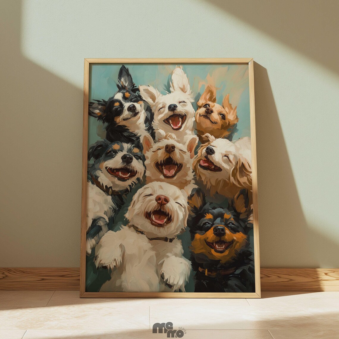 Smiling Dogs Cute Group Puppy Oil Painting Print