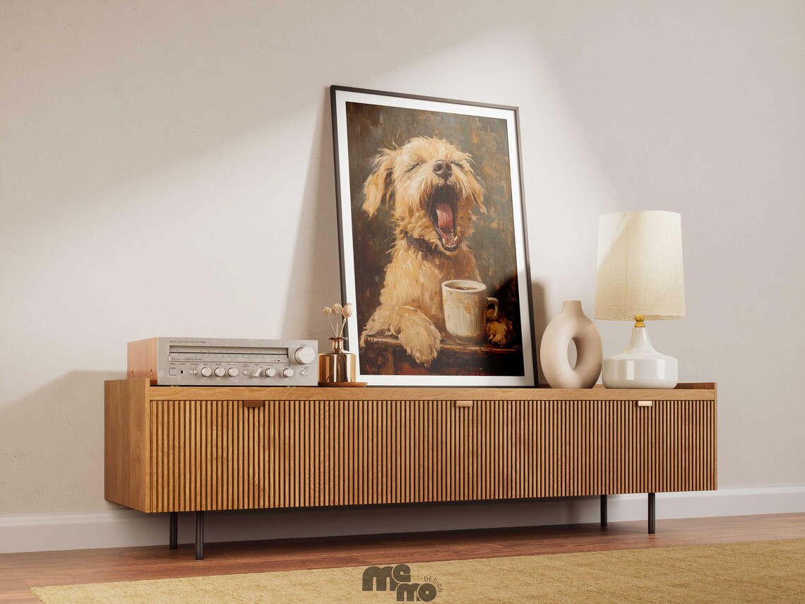 Yawning Coffee Dog Painting, Funny Pet Portrait - Image 6
