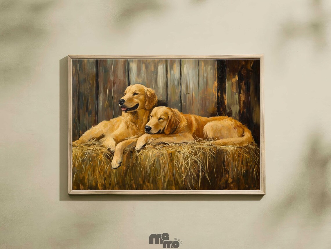 Golden Retriever Barn Art Print, Rustic Farm Dog
