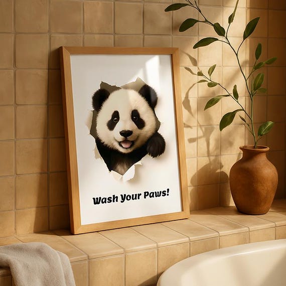 Wash Your Paws Panda Poster Funny Bathroom Art