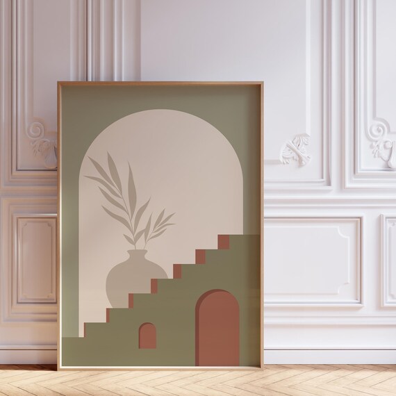 Green Boho Abstract Art Print Modern Neutral Decor