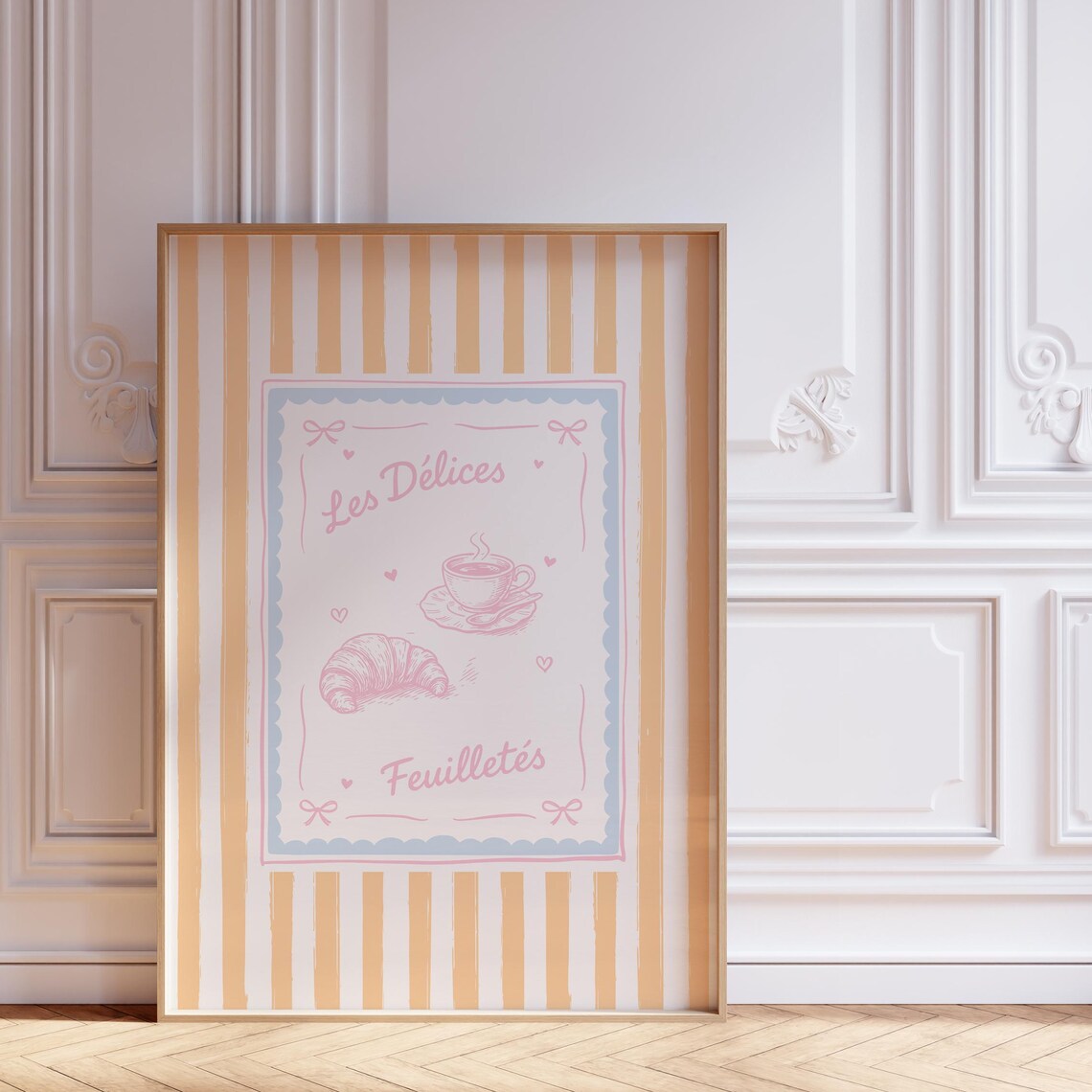 Les Delices Feuillettes Orange Stripe French Croissant Coffee Poster