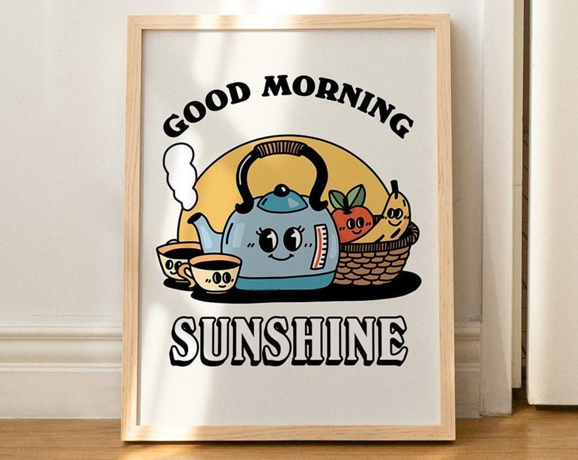 Retro Breakfast Illustration, Vintage Kettle Poster