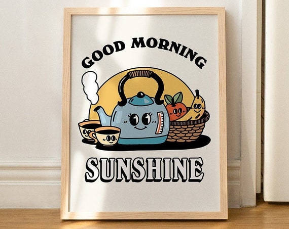 Retro Breakfast Illustration, Vintage Kettle Poster