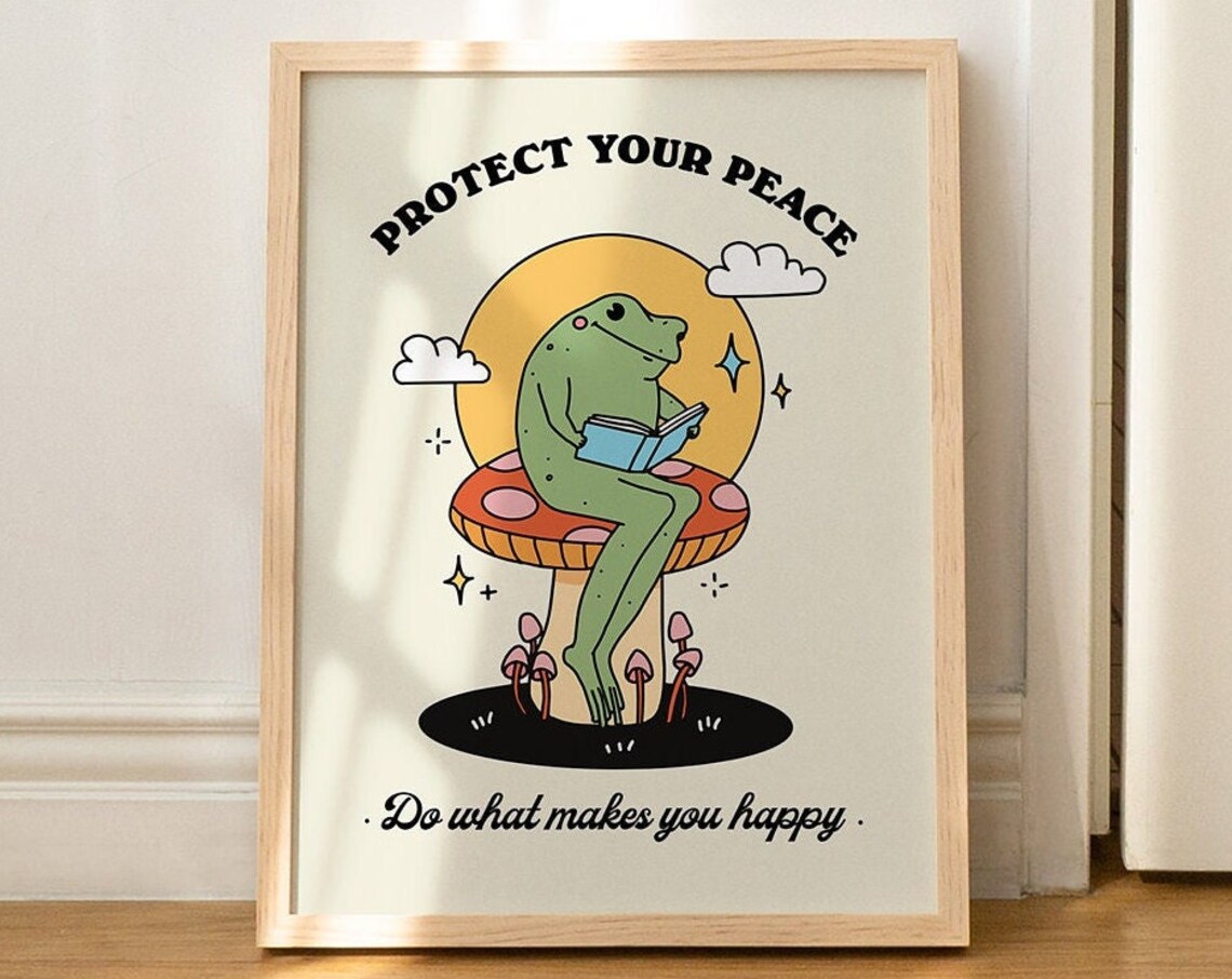 Colorful Mushroom Frog Print, Retro Kids Decor