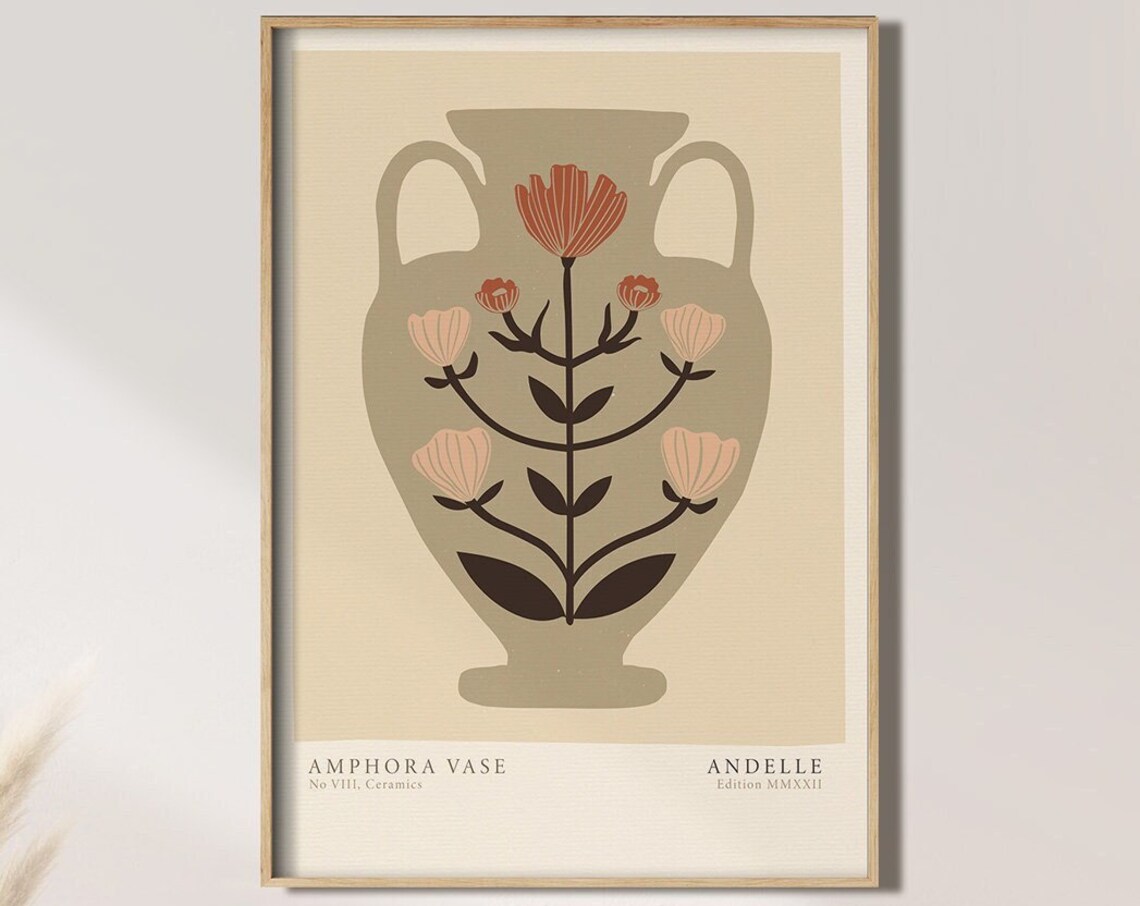 Abstract Floral Amphora Vase, Minimalist Line Art