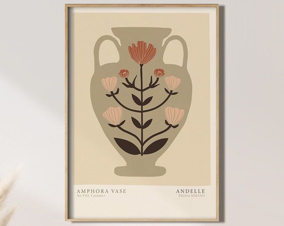Abstract Floral Amphora Vase, Minimalist Line Art