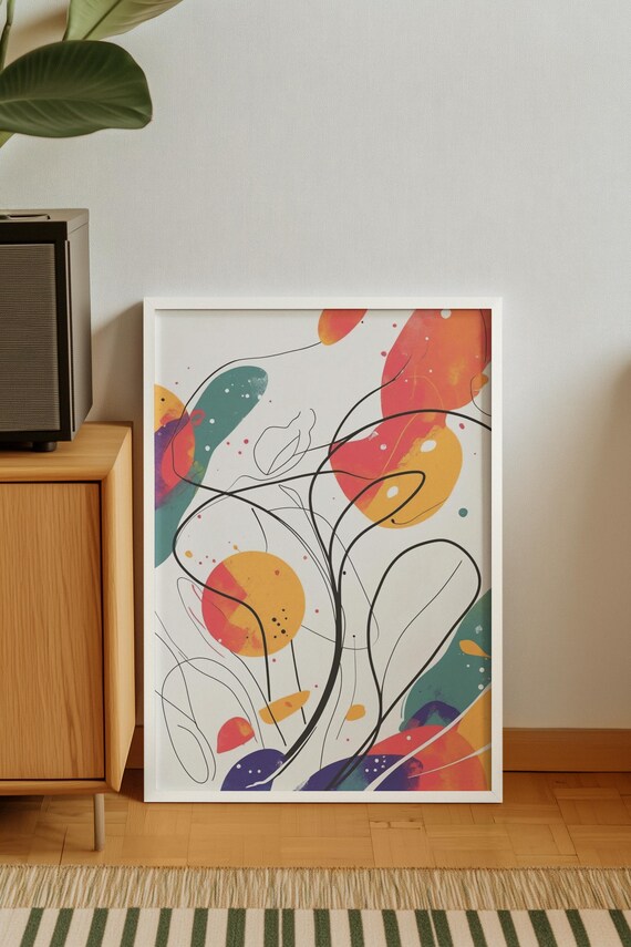 Colorful Abstract Line Art Print Modern Home Decor