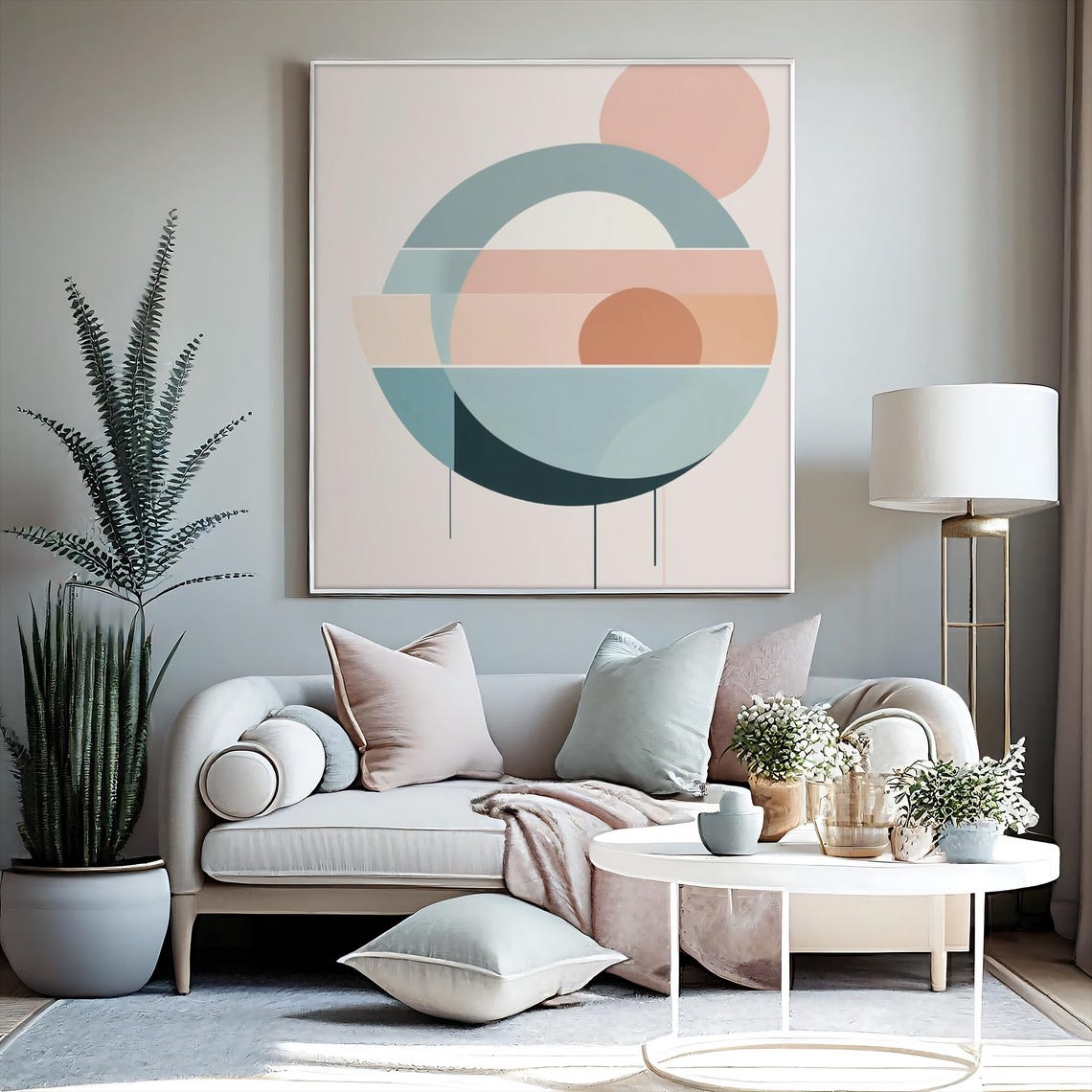 Soft Pastel Geometric Sun Minimalist Boho Mid Century Art Poster