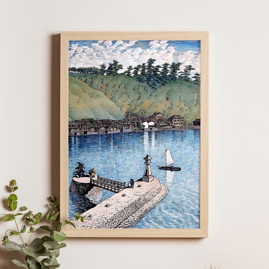 Kawase Hasui Mihogaseki Izumo Stone Pier Lighthouse 1920 Poster