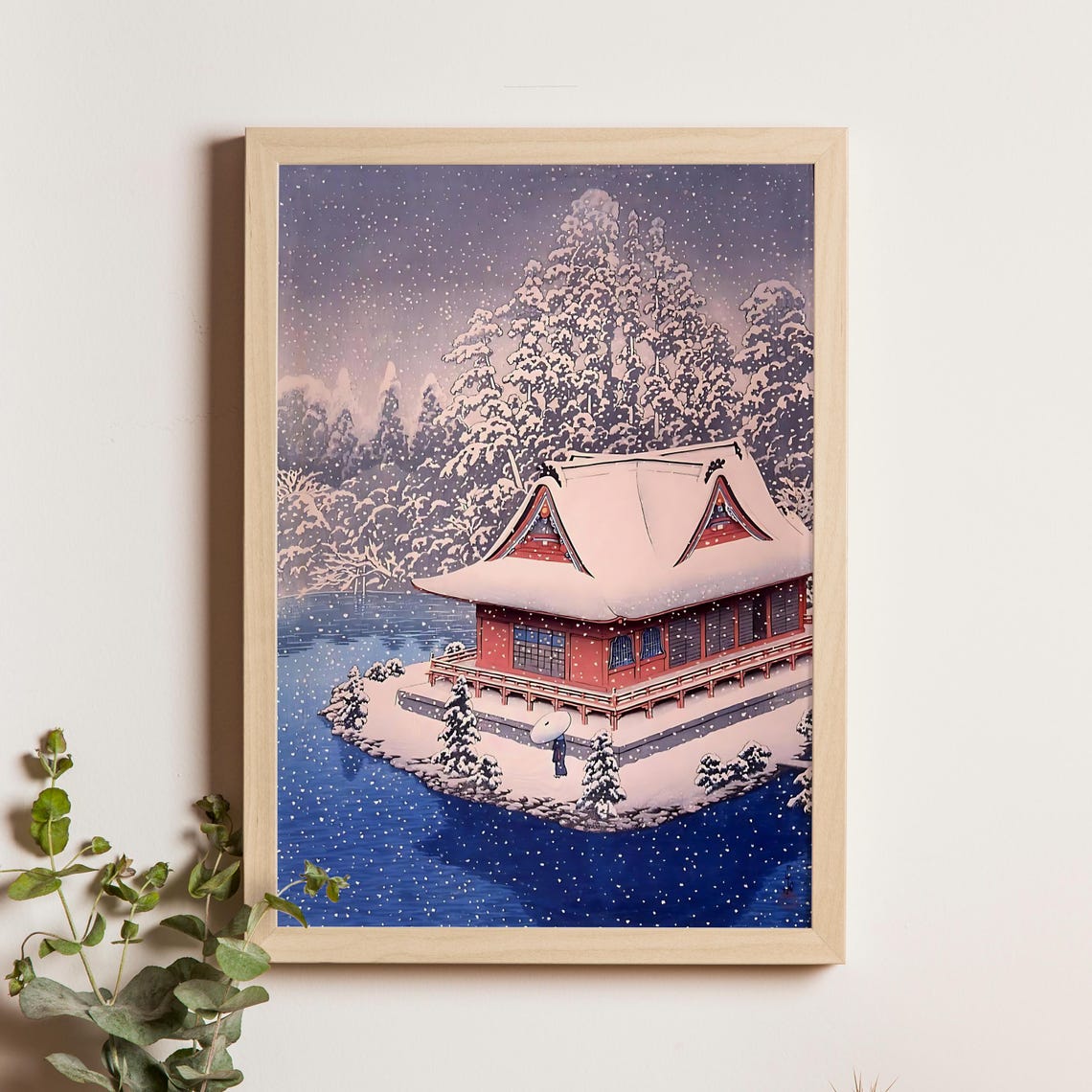 Kawase Hasui Benten Shrine Night Snow 1925 Island Lantern Poster