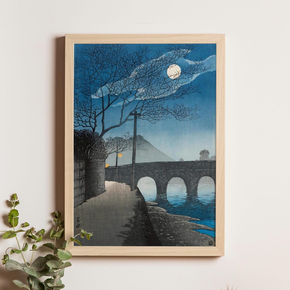 Kawase Hasui Kotsuki River Moon 1930s Night Bridge Water Art Poster
