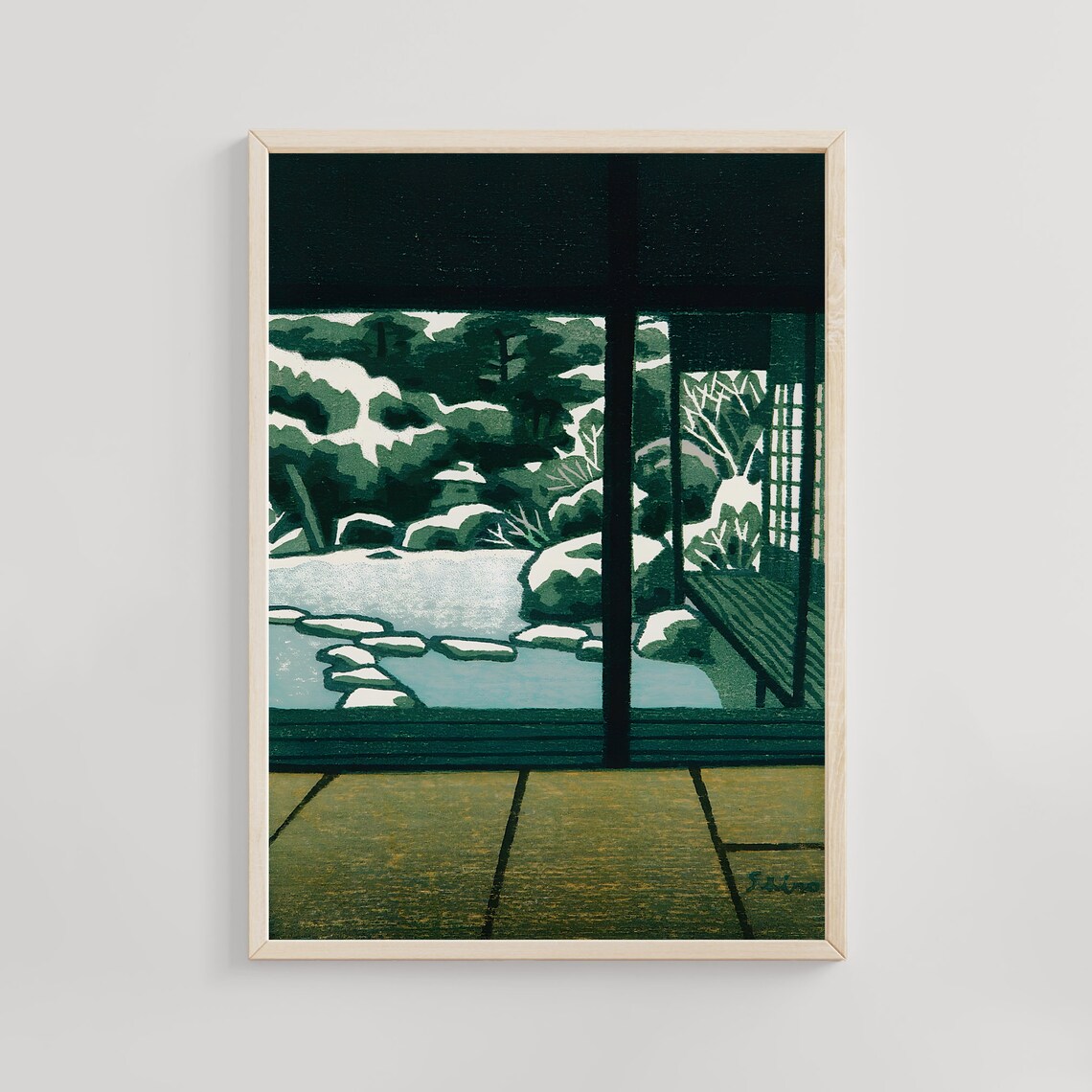 Zen Garden from Living Room Kasamatsu Shiro Snow Woodblock Poster