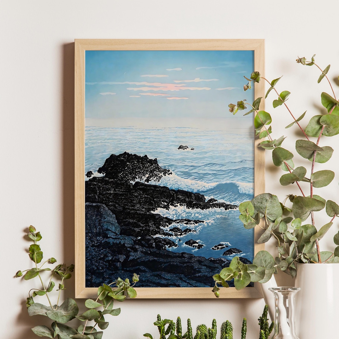 Kawase Hasui Morning of Cape Inubo Rocky Coast Waves Woodblock Poster
