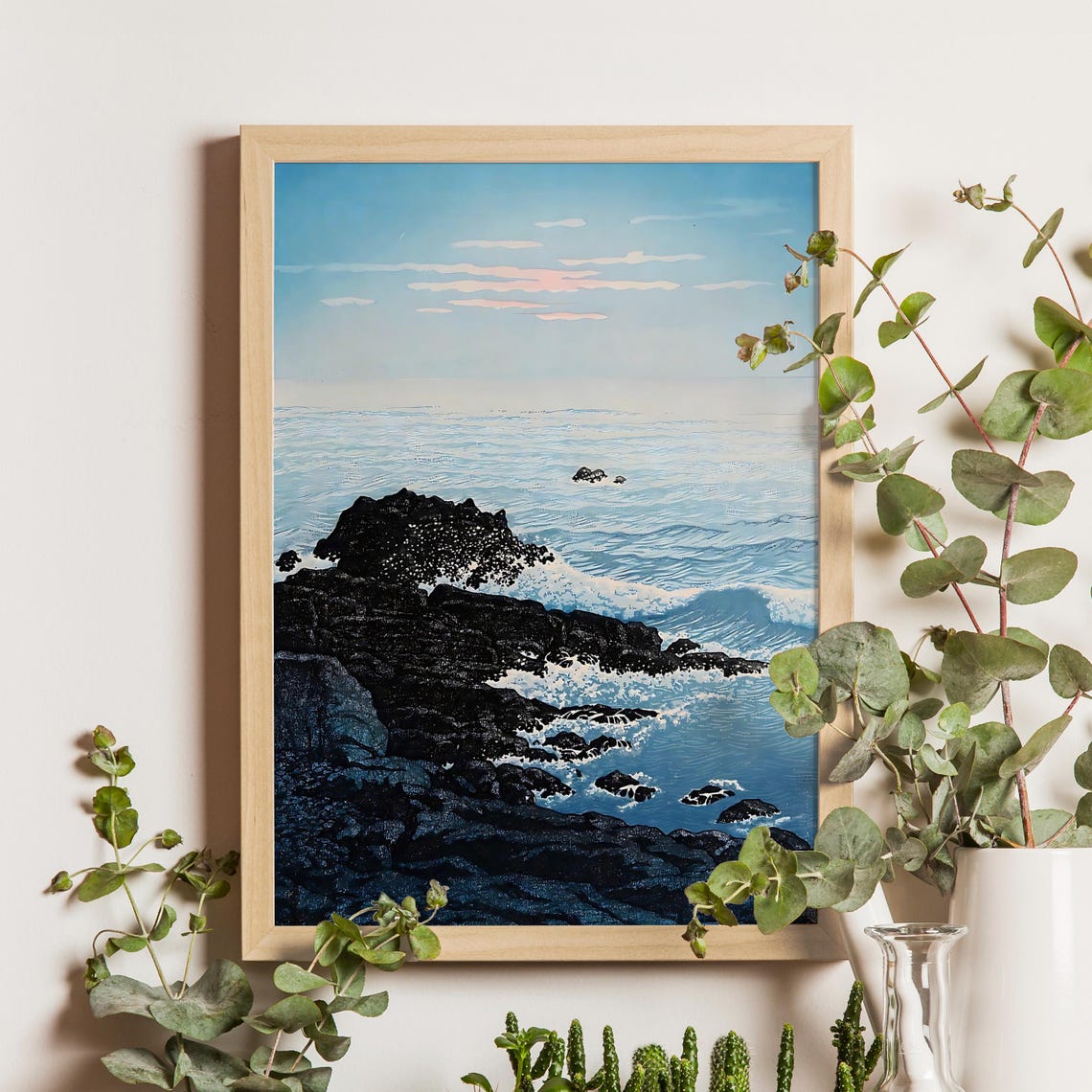 Morning Of Cape Inubo Kawase Hasui 1930 Japanese Woodblock Print Coastal Seascape Shin Hanga Art Vintage Ocean Scene