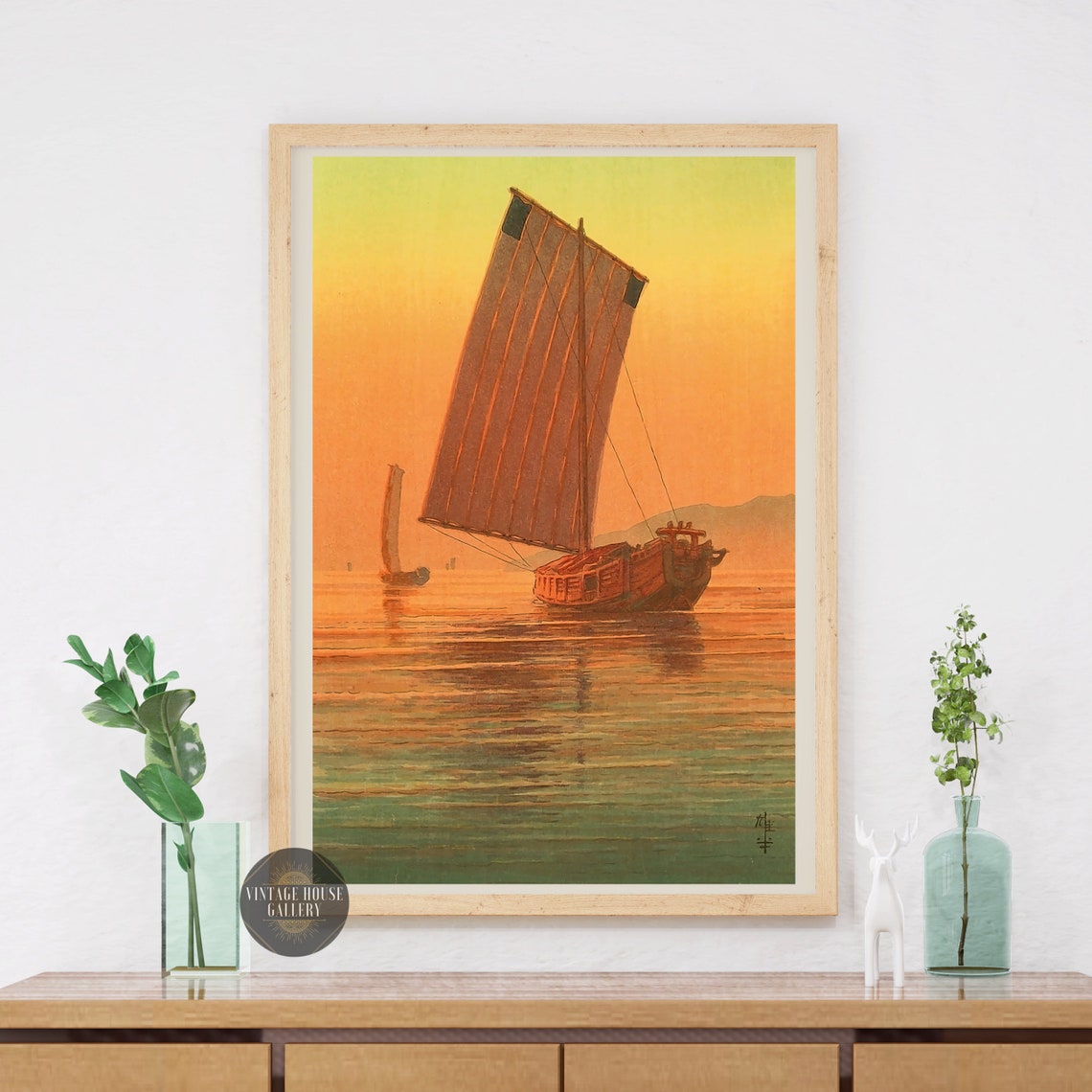 Sailing Boats in Golden Sunset Glow Ito Yuhan Japanese Art Poster