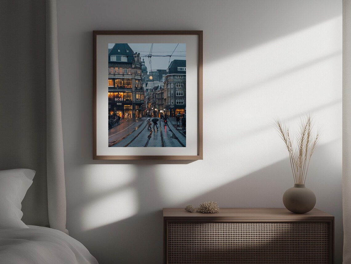 Amsterdam Netherlands Rainy Evening Shopping Street Scene Photo Poster - Image 3