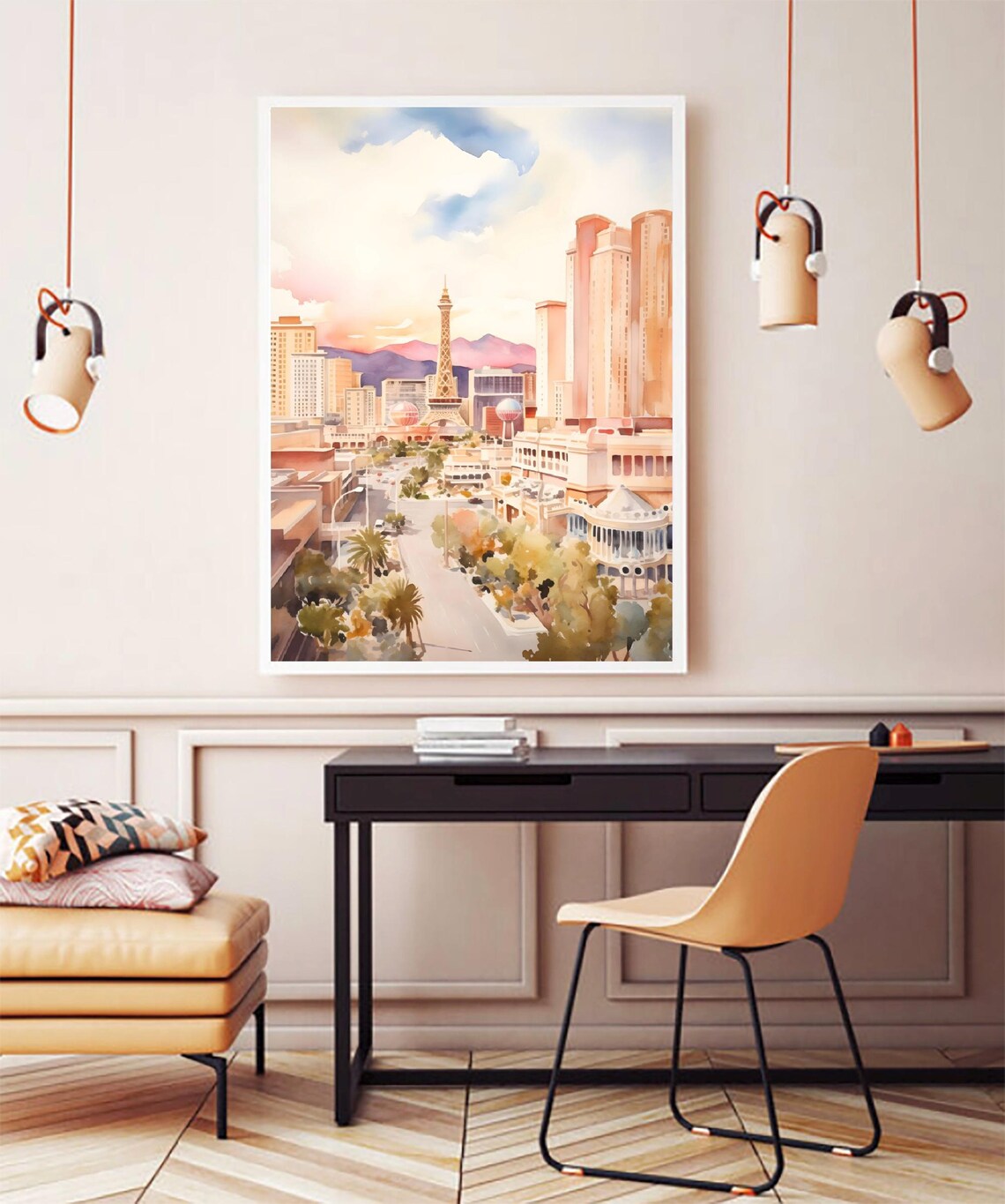 Las Vegas Watercolor Art Print, Nevada Cityscape - Image 3