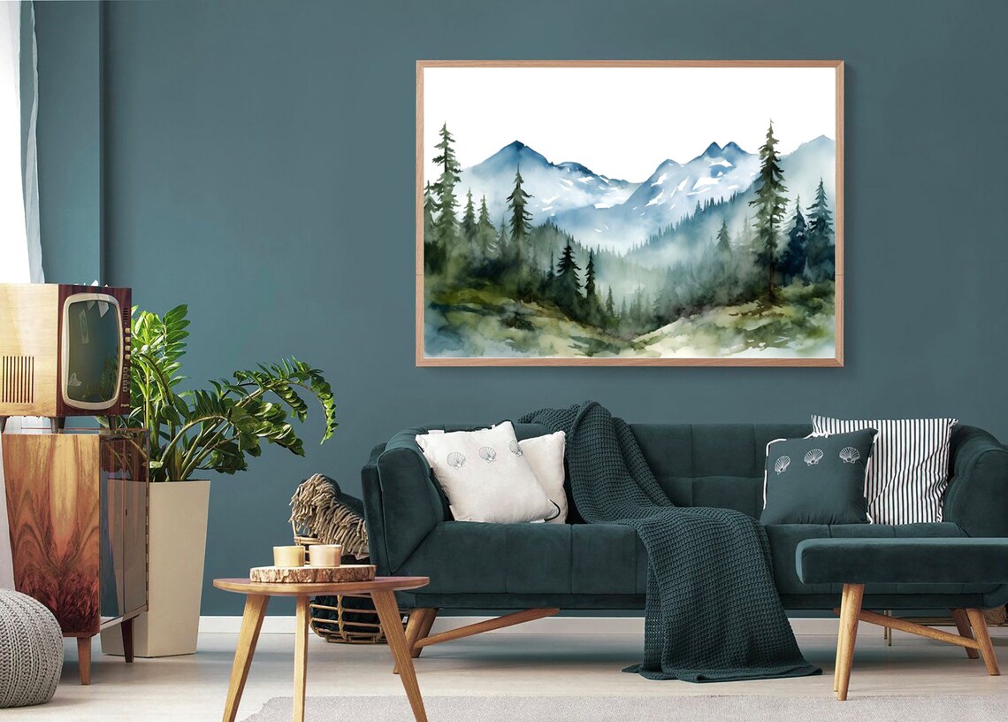 Panoramic Mountain Forest Watercolor Art Print - Image 4
