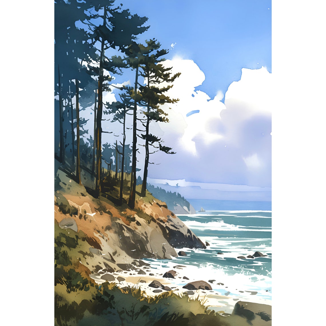 Lake Ontario Wall Art Coastal Watercolor Painting Great Lakes Print Forest Lake Landscape Art New York State Print Travel Poster