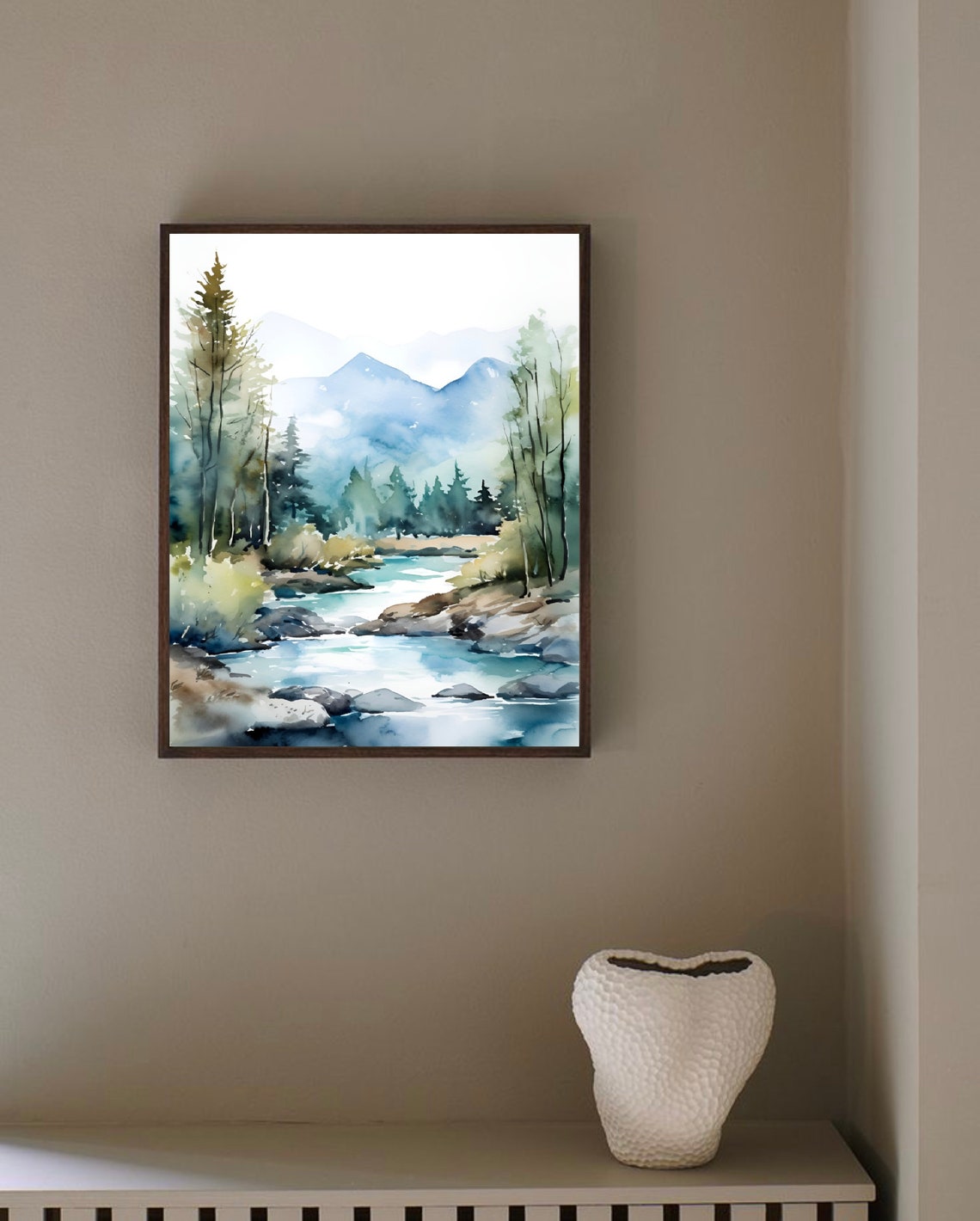Rocky Mountain Pine River Watercolor Wilderness Landscape Art Poster - Image 4