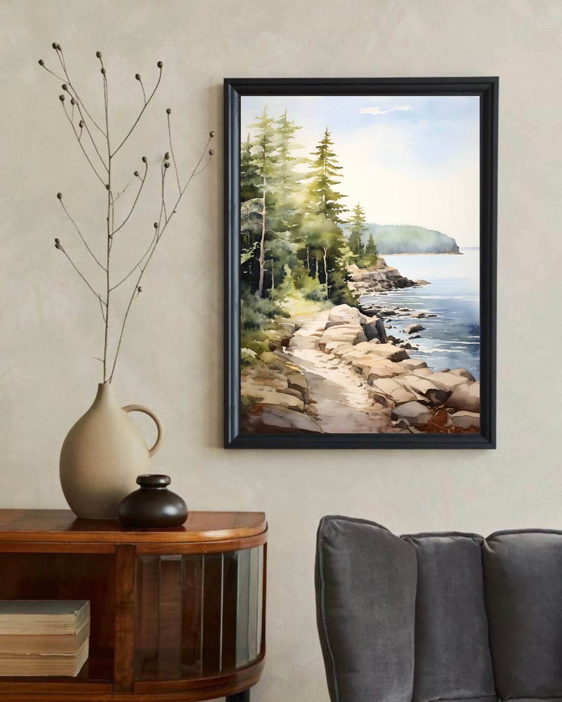 Lake Erie Painting Watercolor Art Print Forest Lake Landscape Rock Shoreline Wall Art New York State Art Great Lakes Travel Gift - Image 3