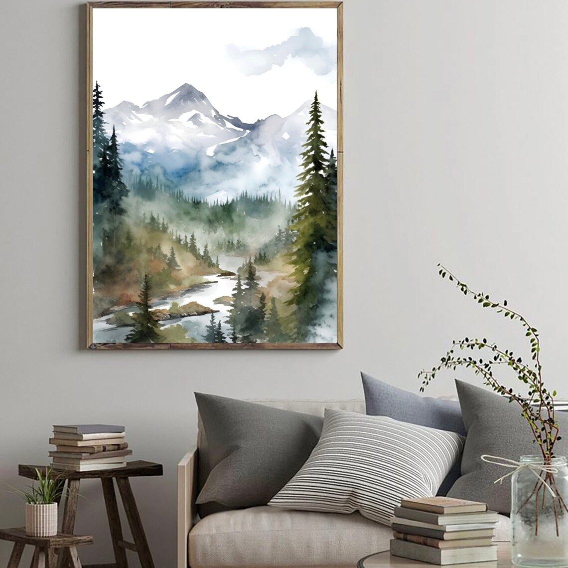 Kenai Fjords Watercolor Nature Print, Alaska Landscape