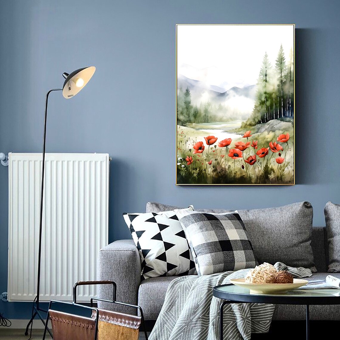 Watercolor Poppy Floral Print, Wildflower Landscape Poster - Image 4