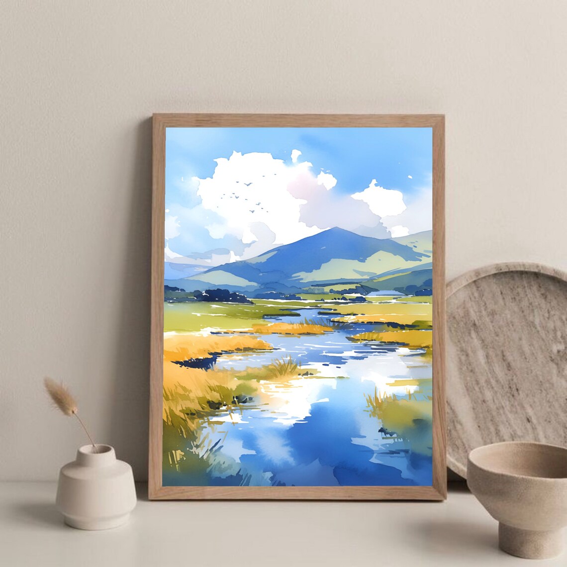 Shannon River Painting Ireland Watercolor Landscape Art Print Irish Mountain Wall Art Green Field Art County Limerick Travel Poster - Image 3