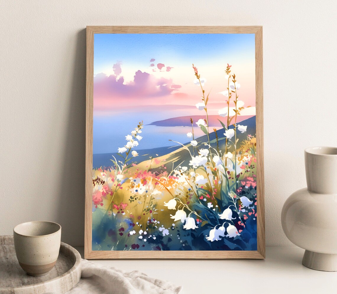 Wildflower Meadow Dusk Watercolor White Flower Field Art Poster - Image 2
