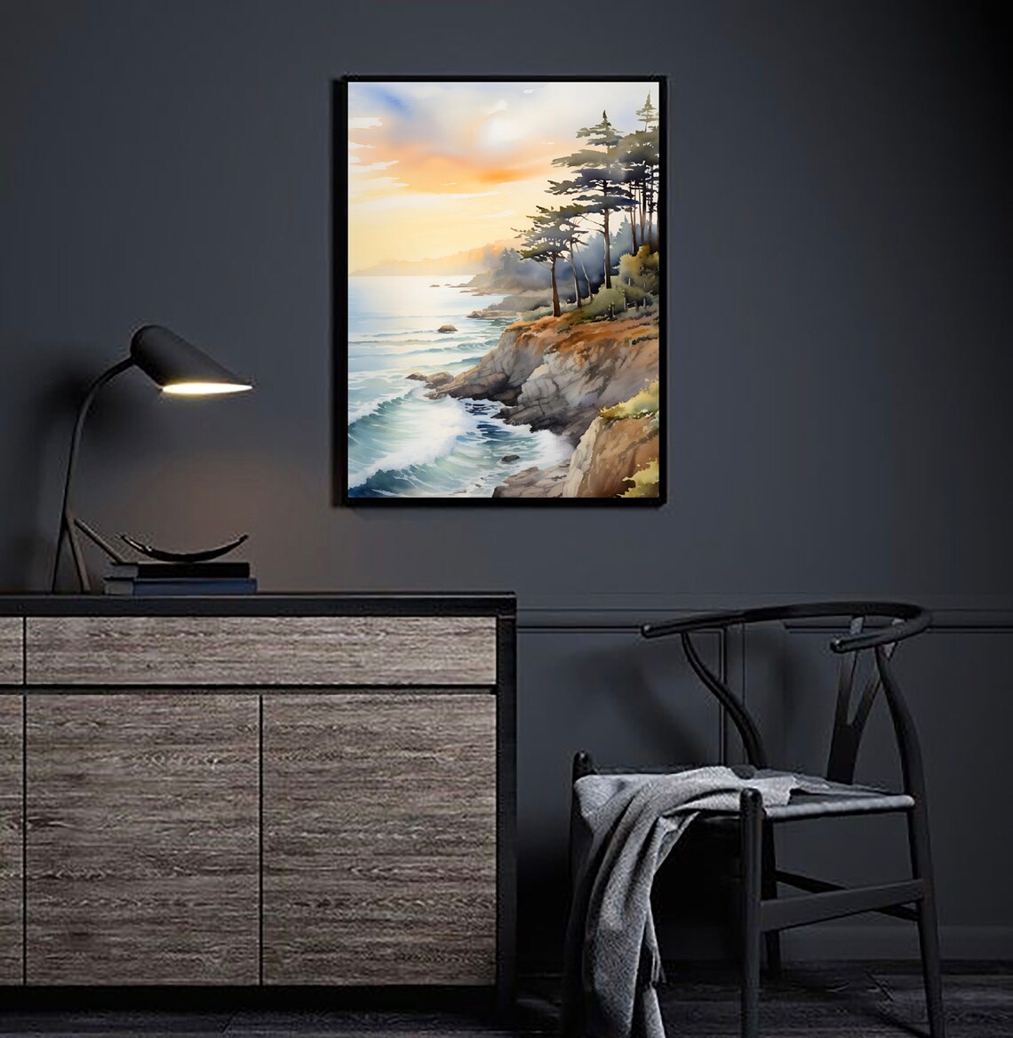 Lone Cypress Monterey Beach California Coast Wall Art Ocean Watercolor Painting Pebble Beach Poster California Travel Print Monterey Bay Art - Image 2