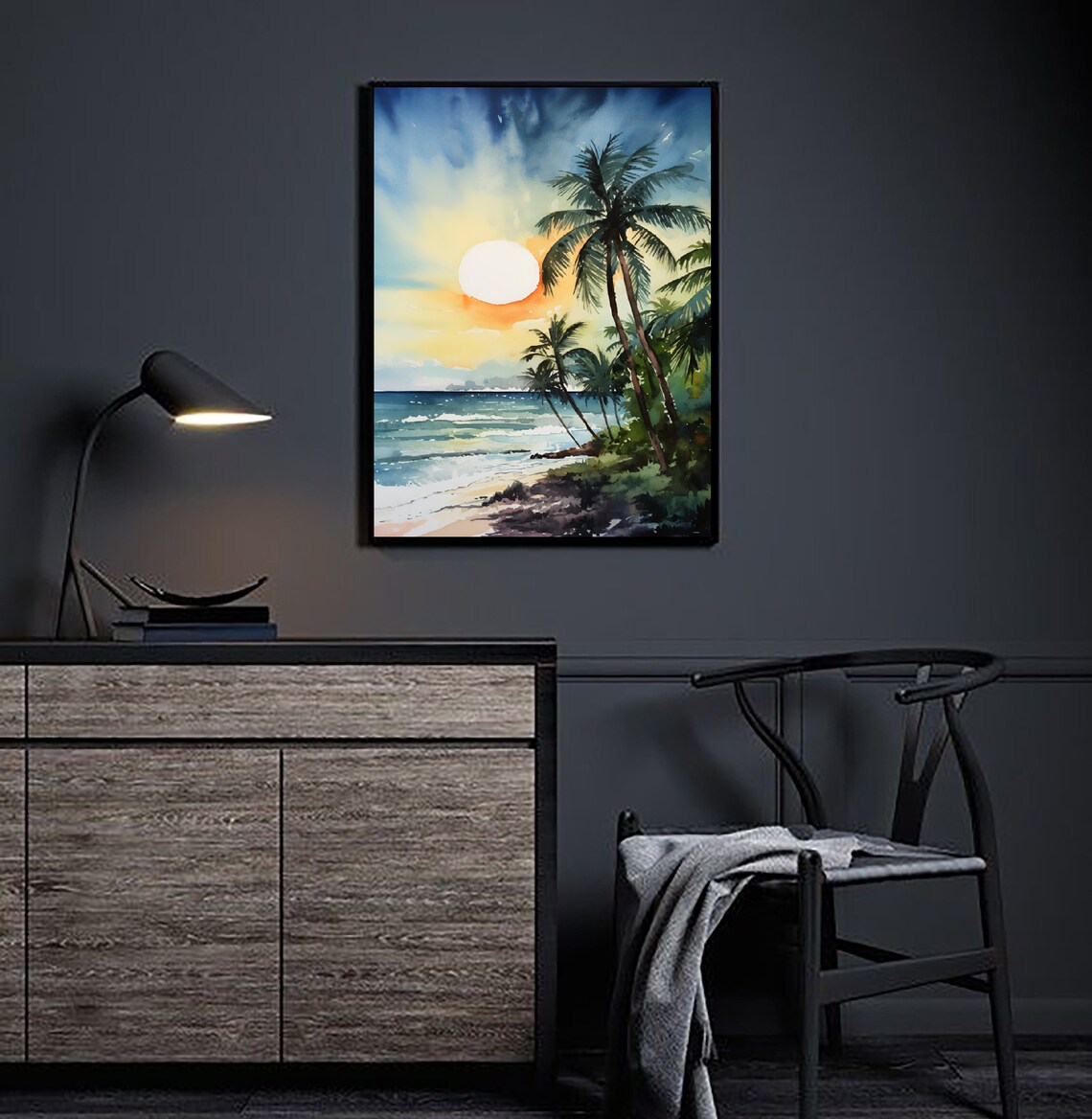Cozumel Island Mexico Tropical Sunset Palm Beach Watercolor Poster - Image 2