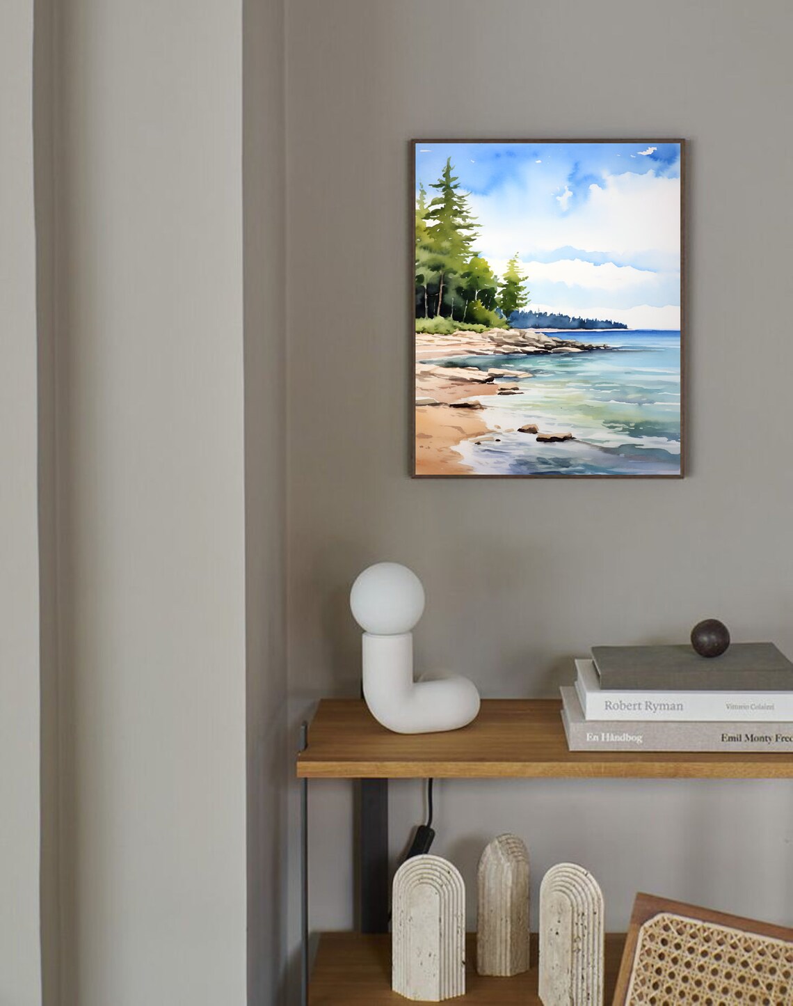 Forest Lake Michigan Pine Forest Lakeshore Watercolor Landscape Poster - Image 2