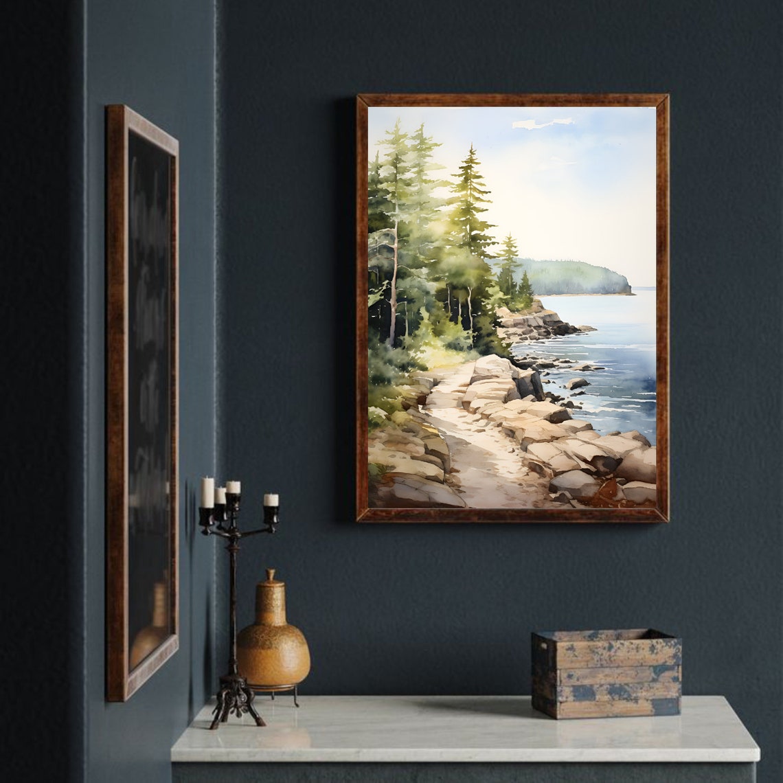Lake Erie Painting Watercolor Art Print Forest Lake Landscape Rock Shoreline Wall Art New York State Art Great Lakes Travel Gift - Image 2