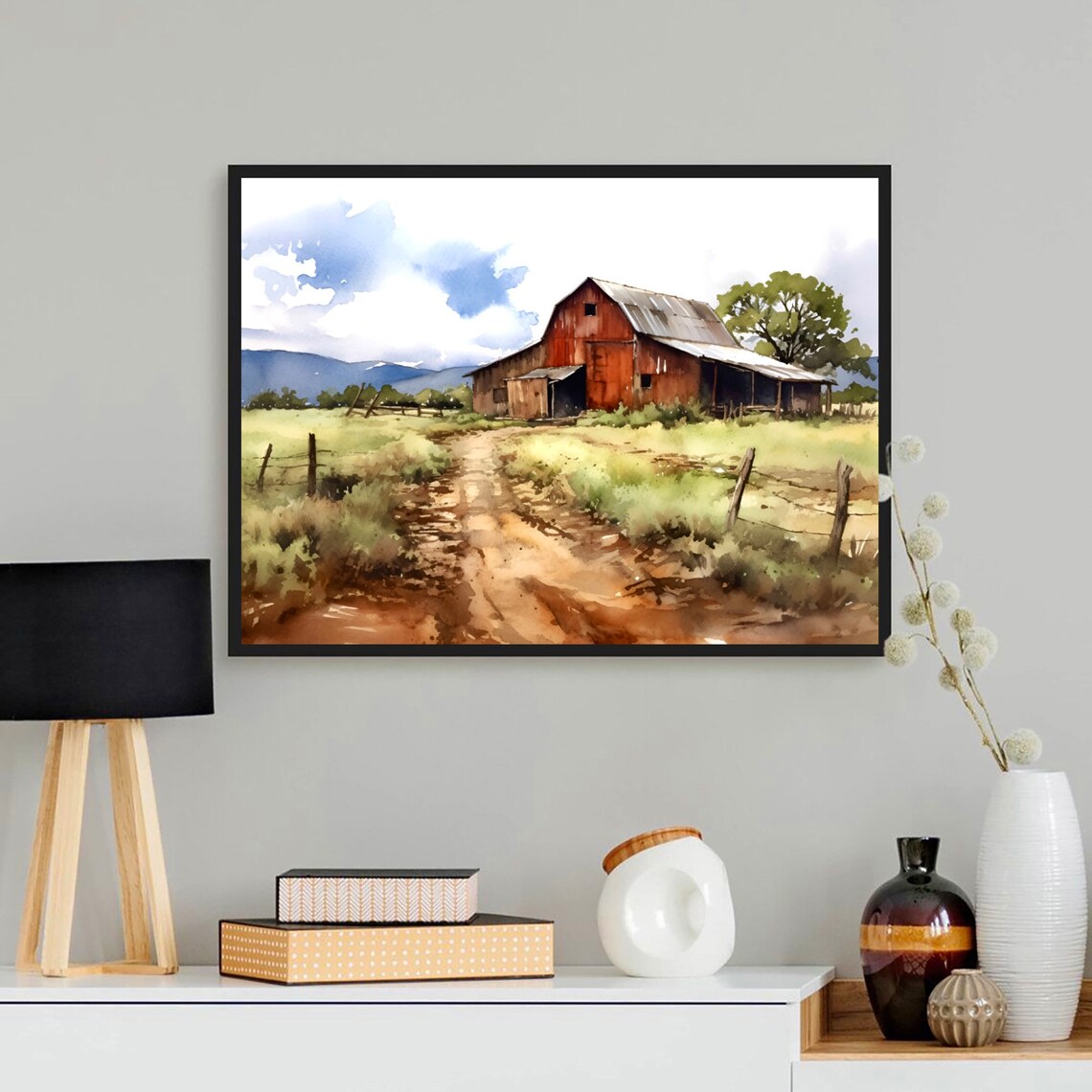Old Barn Painting Texas Watercolor Print Old Red Barn Watercolor Poster Texas Farm Art Farmhouse Wall Art Country Living Artwork - Image 2