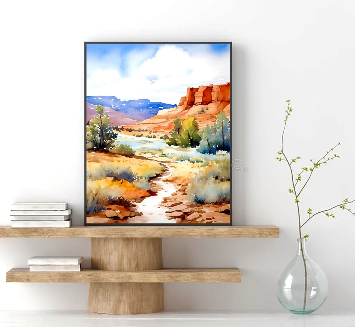 Zion National Park Print Utah Travel Wall Art Mountains River Watercolor Painting National Parks Traveler Gift Utah Mountains Poster - Image 2