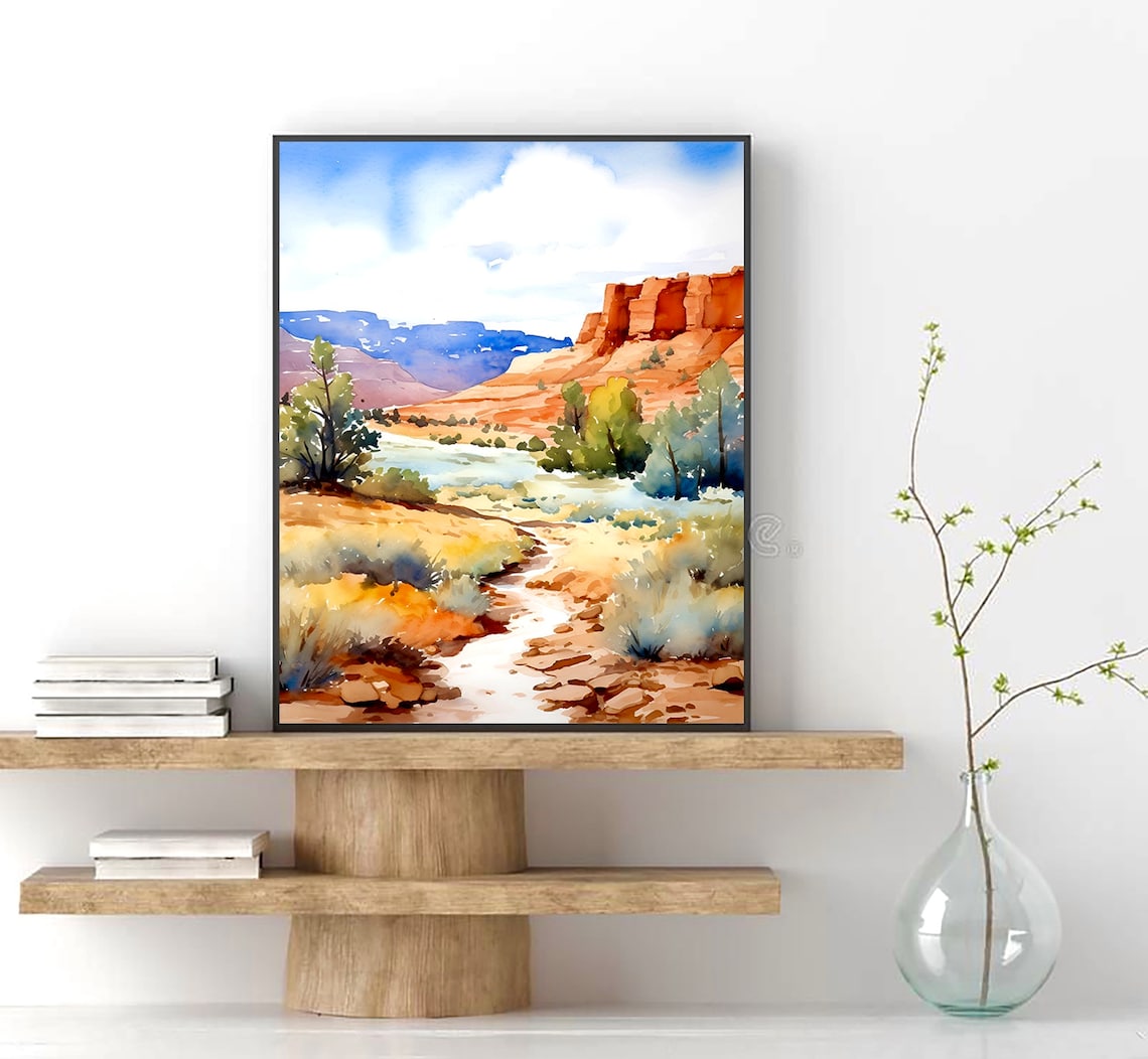 Zion National Park Red Rock Canyon River Watercolor Utah Art Poster - Image 2