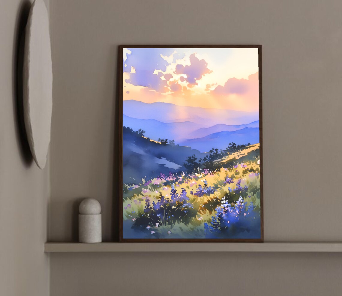 Big Bend National Park Texas Sunset Wildflowers Watercolor Poster - Image 3