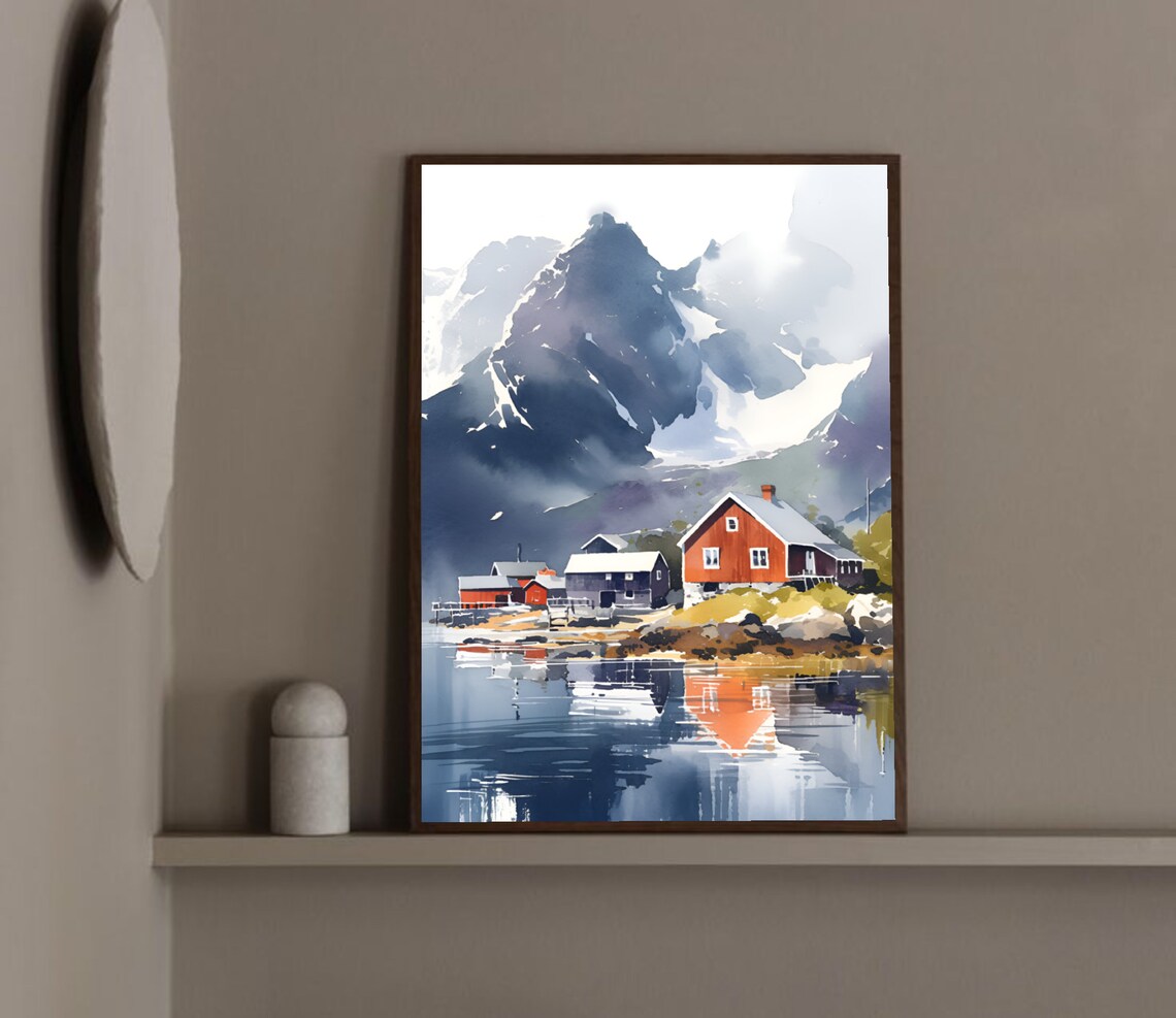Bergen Watercolor Travel Poster, Scandinavian Norway - Image 4