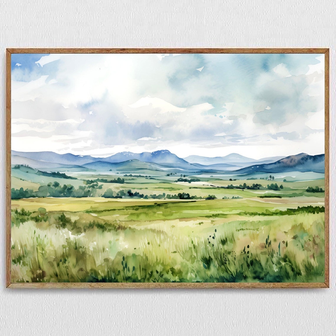 North Dakota Great Plains Panoramic Meadow Mountain Watercolor Poster