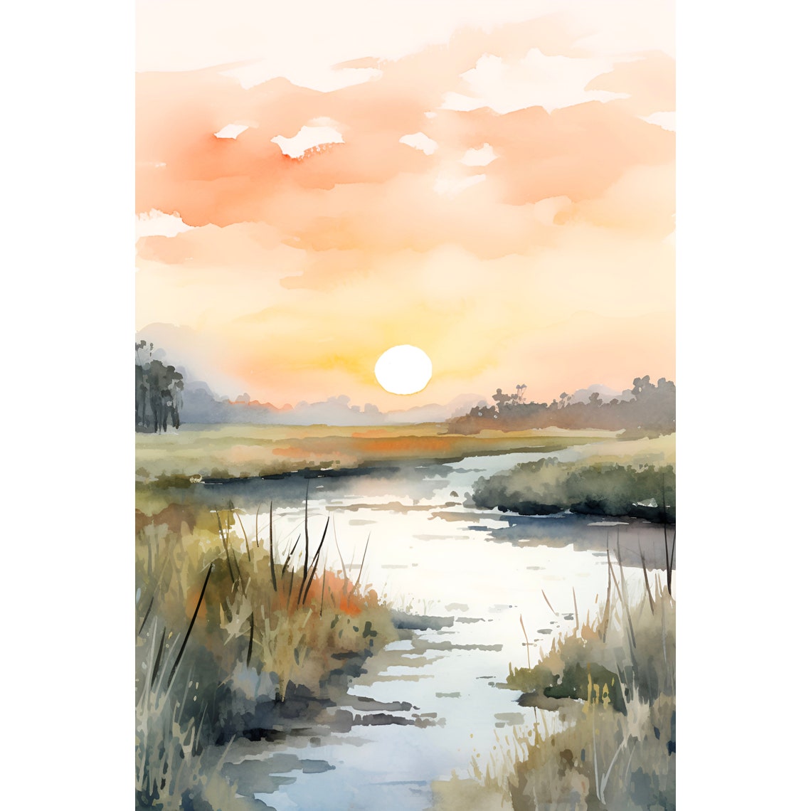 Paluxy River Texas Sunrise Marsh River Watercolor Landscape Poster